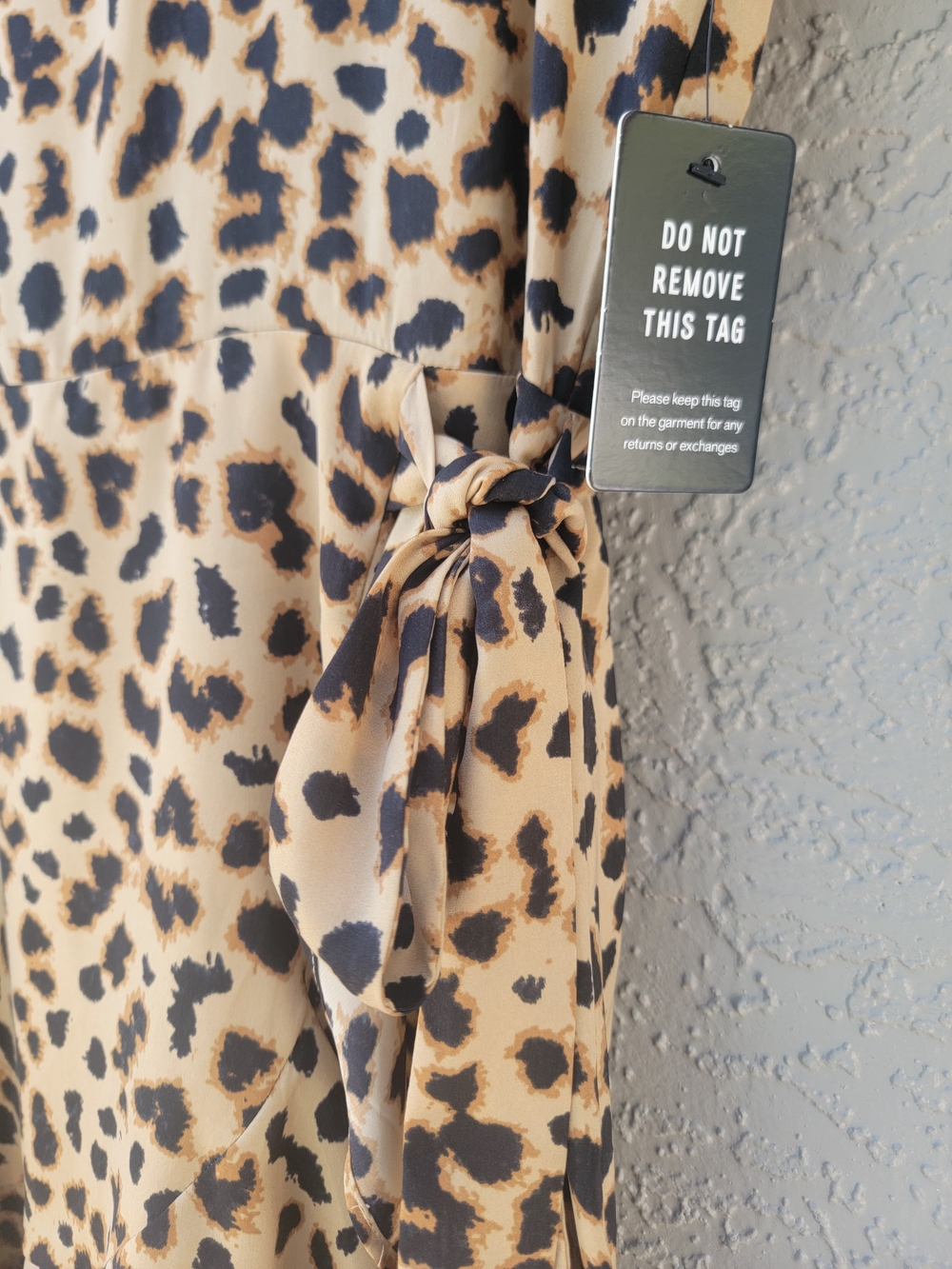 Express Leopard Print Long Sleeve Wrap Dress in Tan and Black - Picture 5 of 13